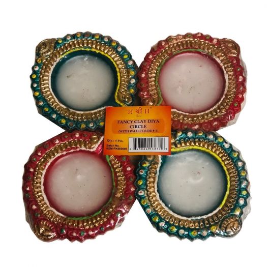 Decorative Hand Made Clay Diyas With Wax For Diwali Pooja Decoration (Set of 6)